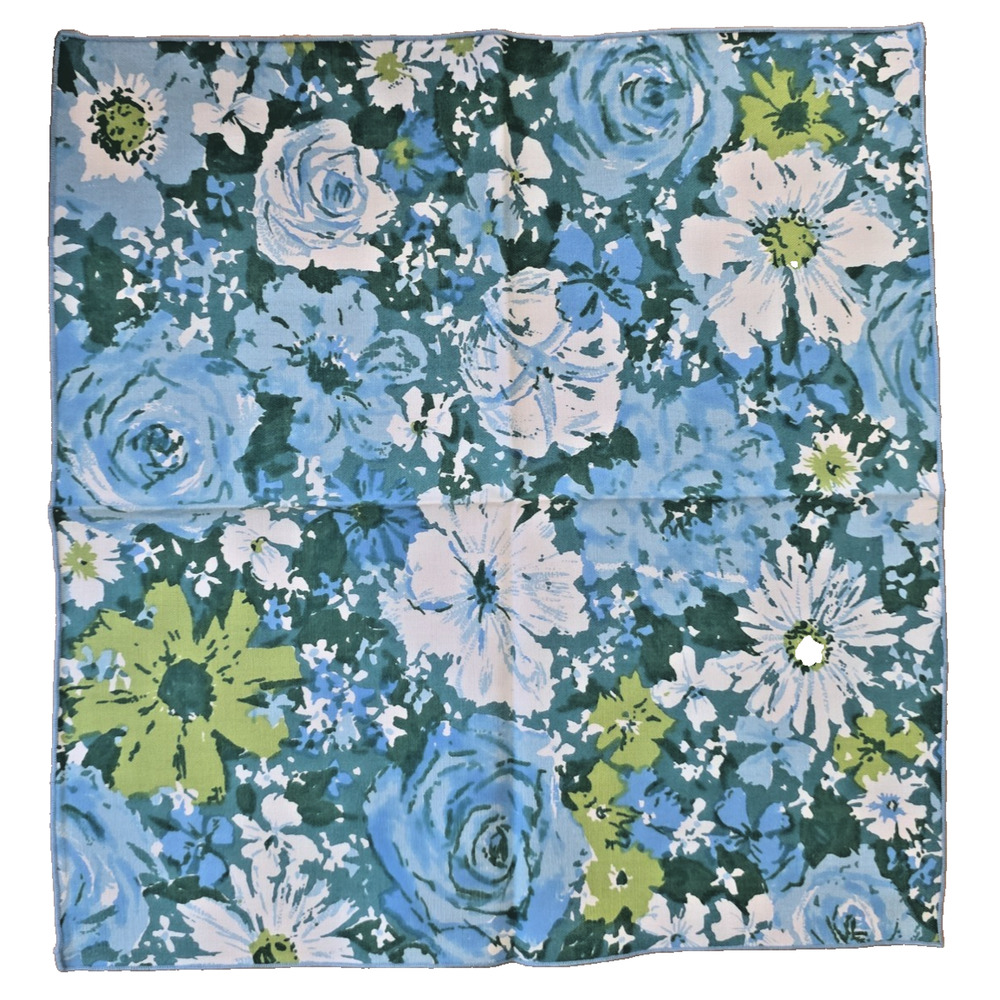 VTG Linen Napkins Floral Blue 15x15 Set of 4 Shabby Chic Cottagecore